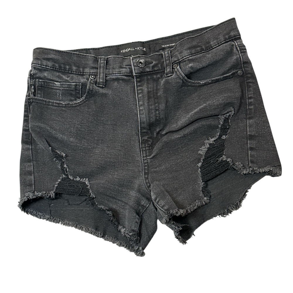 Kendall + Kylie Icon Distressed Denim Shorts Faded Black Size 7 / 28